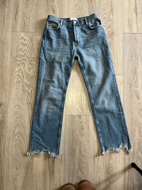 We The Free Faded Blue Straight Leg Jeans with Raw Hem